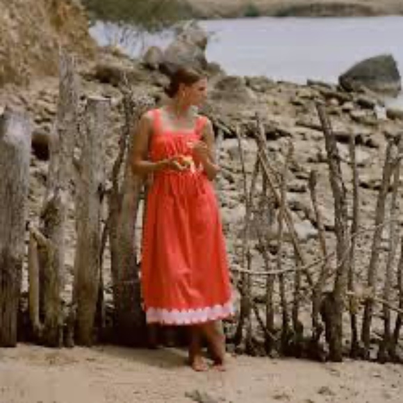 STEELE. Aperol Midi Dress in Blood Orange, NWT - Picture 1 of 5